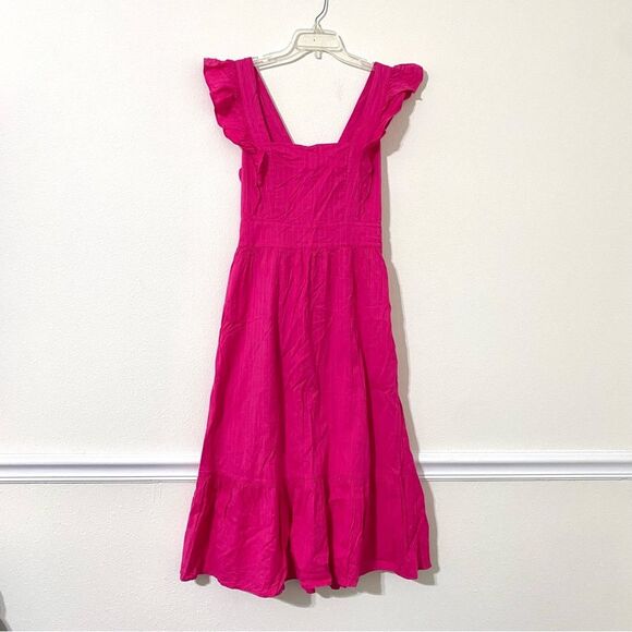 LOFT Pink Flutter Sleeve Cut Out Back Tiered Midi Dress Cotton Lined Size 2 - Picture 10 of 16